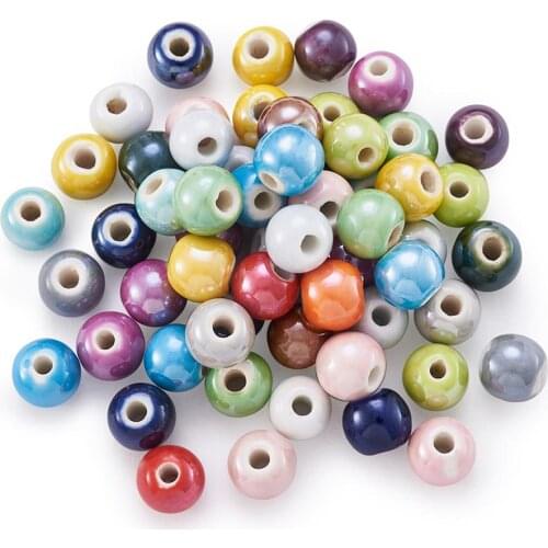 100pcs 8mm 10mm 12mm 14mm Round Ceramic Bead Mixed Color Handmade Porcelain Bubblegum Ball Loose Beads For DIY Jewelry Making