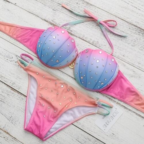 Bonitakinis Swimsuits Crystal Swimwear Carystal Beach suit Sexy Women Rhinestone Bikinis Push Up Shine Small Asia Size 3/4 Cup