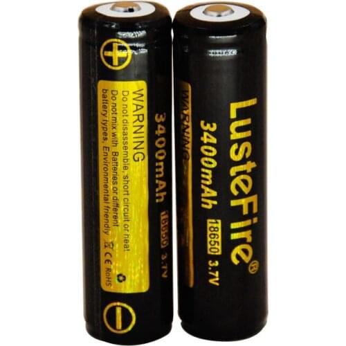 Lustefire 2PCS 3.7V 3400mah 18650 Rechargeable Battery With PCB protector Flashlight Headlight Battery