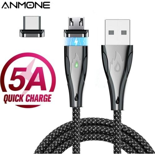 ANMONE Type C Magnetic Cable Micro USB Magnet Phone Cable Zinc Alloy 5A Fast Charging for Mobile Phone Cord