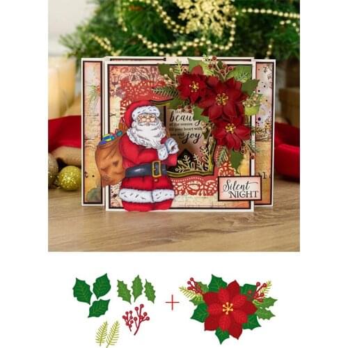 Poinsettia and Leaves Metal Cutting Dies for Scrapbooking Craft Die Cut Photo Album Card Making Embossing Stencil