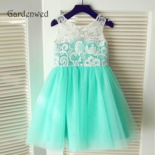 Cute Mint Flower Girls Dresses 2020 Lace Bodice Buttons Baby Wedding Party Dresses A line Tulle Child Gown Kids Dress