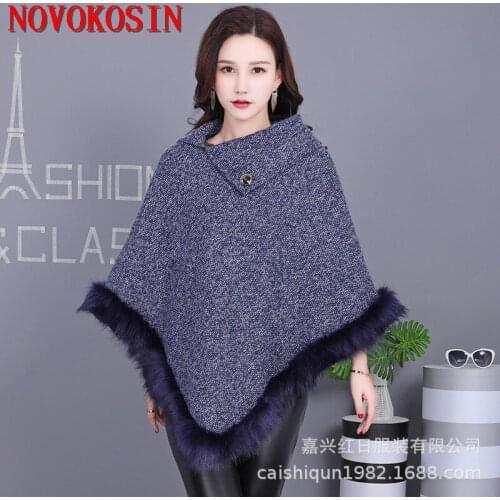 2021 Fashion Women Warm Winter Coat Faux Fox Fur Cloak Solid Color Pashmina Turn -down Collar Cape Warm Loose Triangle Poncho