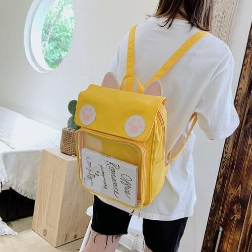 Fashion Women Oxford Backpack Transparent PVC Shoulder Bags Student Cute Cat Feet School Bag Big Capacity Handbags Shopping Bag