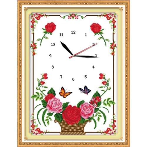 Flowers blooming(1) cross stitch kit 14ct 11ct count print canvas wall clock stitching embroidery DIY handmade needlework