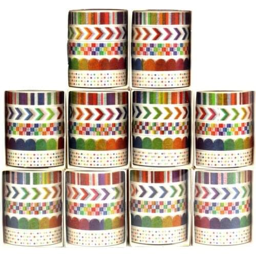 NEW 10 Boxes Decorative Colorful Striped Arrows Mosaic Dots Washi Tapes Planner Adhesive Masking Tape Cute Stationery