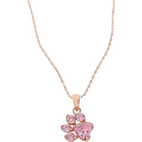 Pink S925 sterling silver Dog Cat Necklace For Women jewelry accessories Animal Paw Pet Choker Necklace Pendant Footprints New