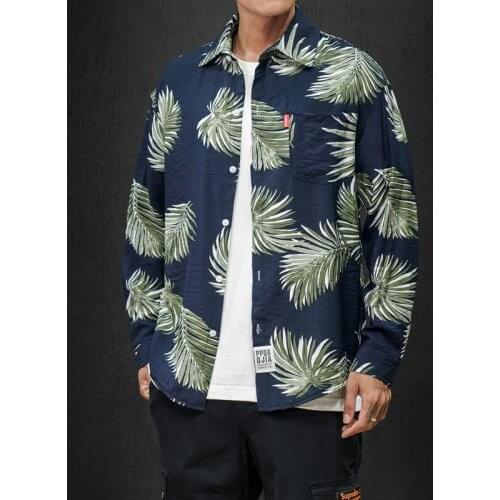 Casual Men Shirt Slim Fit Floral Print Long-sleeved Shirts Camisa Masculina hawaiian shirt Beach Top Chemise Homme