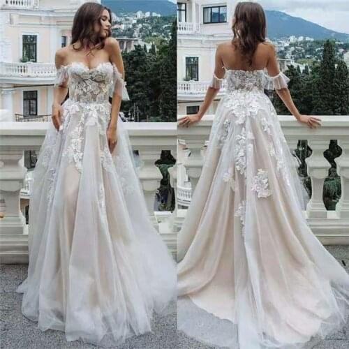 Romantic Lace Wedding Dress 2020 Boho Appliques A-line Illusion Princess Bridal Gown Swanskirt GY04 Customized Vestido De Noiva
