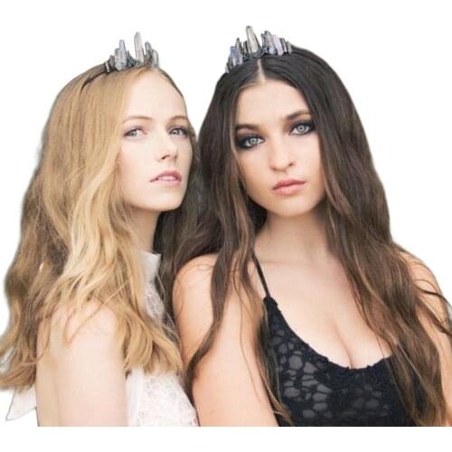 Handmade Faux Raw Crystal Headband Quartz Black Moon Bridal Alloy Tiara Crown NEW