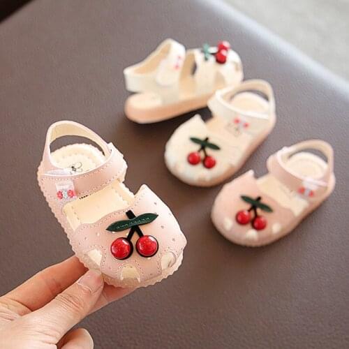 Summer Baby Sandals for Girls Cherry Closed Toe Toddler Infant Kids Princess Walkers Baby Little Girls Shoes Sandals Size 15-25