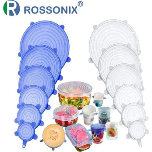 6Pcs Silicone Lid Stretch Universal Silicone Lids Bowl Pot Pan Cooking Food Fresh Cover Microwave Covers Kitchen Accessories