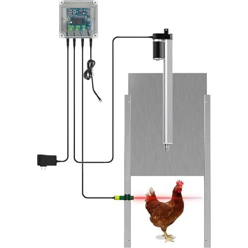 Chicken Poultry Coop Auto Door Opener Kit Door Opener & Closer with Light Sensor Rainproof Outdoor Controller Actuator Motor
