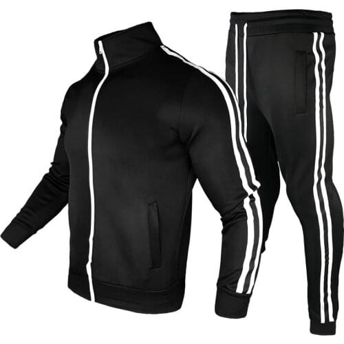 Sports Brand New Suit Mens Stitching Fashion Casual Track Suit Polyester Fabric Zipper Cardigan Sportswear & Sports Pants