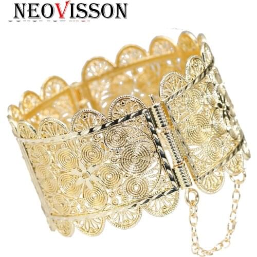 Neovisson Africaic Flower Cuff Bracelet Morocco Wedding Bangle Indian Jewelry Gold Color