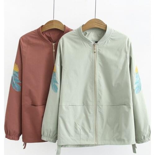 Oversize Women Trench Coat New Stand-up Collar Embroidery Zipper Overcoat Loose Middle-aged Clothing Female Windbreaker Tops 5XL