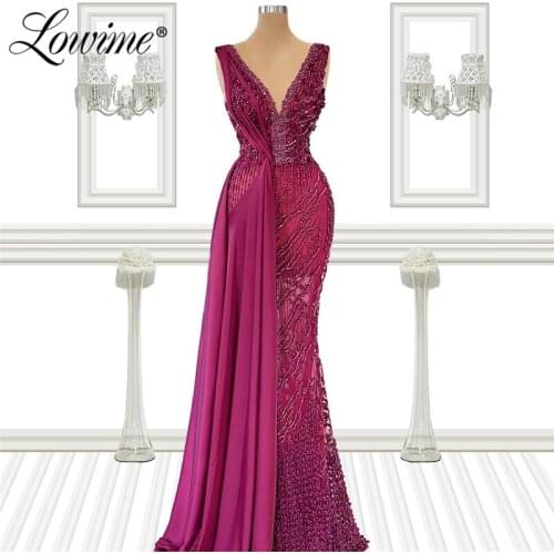 Beaded Mermaid V Neck Evening Dresses 2021 Formal Middle East Party Gowns Custom Made Plus Size Arabic Prom Dress Vestidos Festa