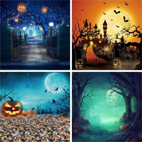 Halloween Backdrop Pumpkin Lantern Forest Moon Night Bat Vinyl Photography Background For Photo Studio Photophone Photozone Prop