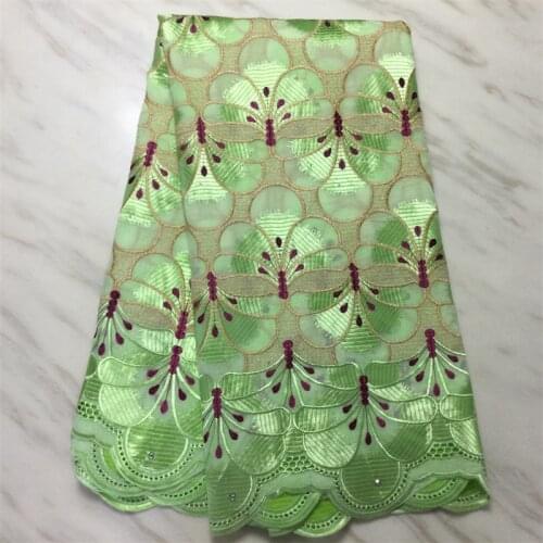 High Quality Heavy Embroidery French 100% Cotton Lace Fabric Beaded Stones Nigerian Brode Brocade Tissu For Sewing Dress 5 Yards