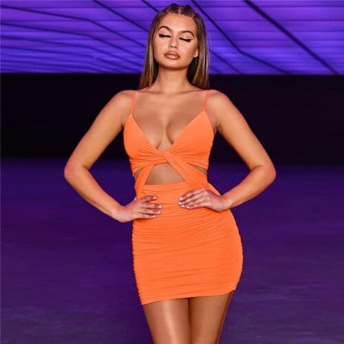 WJFZQM Spaghetti Strap Strapless Dress Hollow Out Sleeveless Sexy Club Party Bodycon Dresses Backless Bandage Ruched Dress Women