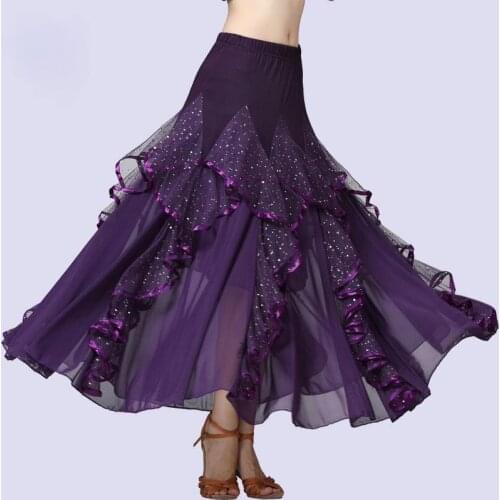 2021 Spring Summer New Womens Modern Dance Skirt Sequins Flowers Tango Ballroom Waltz Dancing Party Half-length Skirts Y621