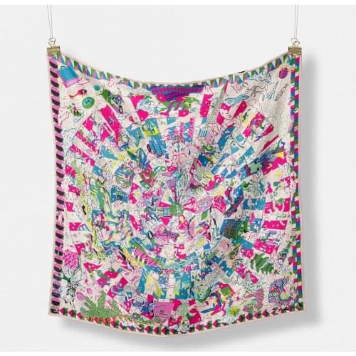 POBING Twill Silk Scarf Woman Hopi Print Square Scarves Wraps Bandana Small Hijab Foulards Lady Tie Headband Neckerchief 53CM