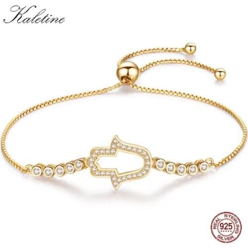 KALETINE 925 Sterling Silver Bracelet Zircon Tennis Bracelets for Women Hamsa Hand Charm Bracelet mens Bracelets 2019 Jewelry