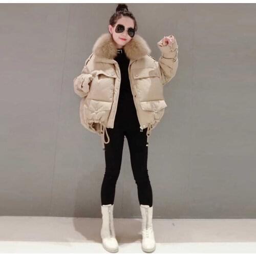 Winter Clothes Women Sustans Solid Zipper Full Casual Korean Lady Bubble Coat Fur Collar Down Jackets Simple Sweet All-match