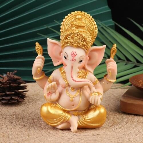 Gold Lord Ganesha Buddha Statue Elephant God Sculptures Ganesh Figurines Home Garden Buddha Decoration Statues