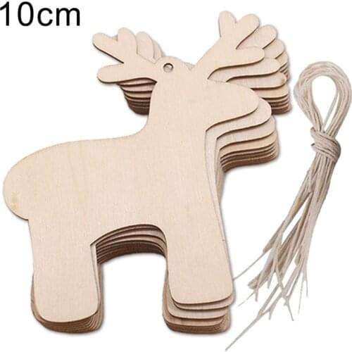10PCS Wooden Elk Christmas Ornaments Unfinished Wood Hanging Pendant DIY Craft Christmas Tree Hanging Decorations