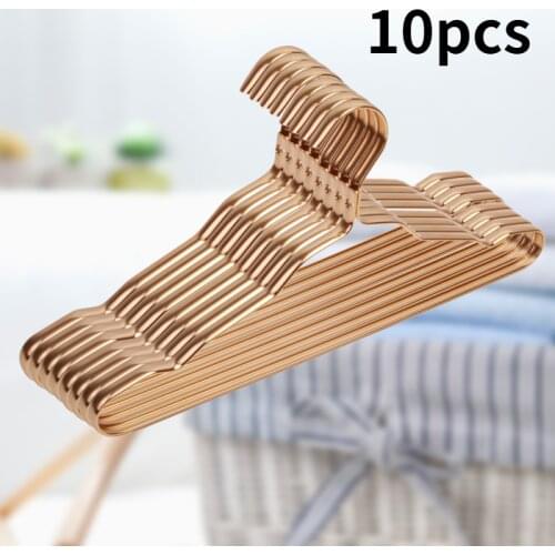 10pcs Aluminum Alloy Clothing Hanger Golden Durable Domestic Coat Hanger Supplies Organizer Adult Children Clothing Hanging