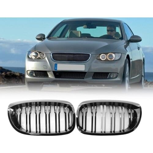 2Pcs Car Grille Bright Black Replacement Front Bumper Radiator Grille for 3-Series E46 Coupe Cabrio 2003-2006 Facelift