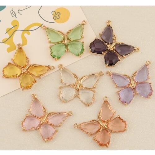 HAOSAW 2Pcs 31*27MM Jewelry Accessories/Pendants/Butterfly Shape/Crystal Charms/Connectors/Jewelry Findings & Components