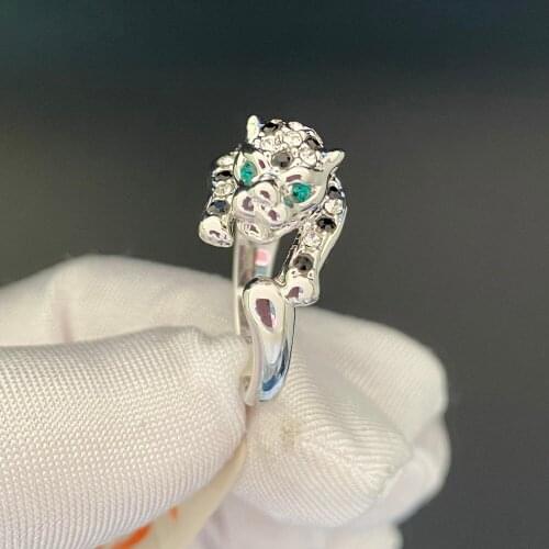 2021 Animal Leopard Green Black Crystals Cute Girls Gift Rings For Women Wedding Ring Jewellery Accessories Birthday Gift