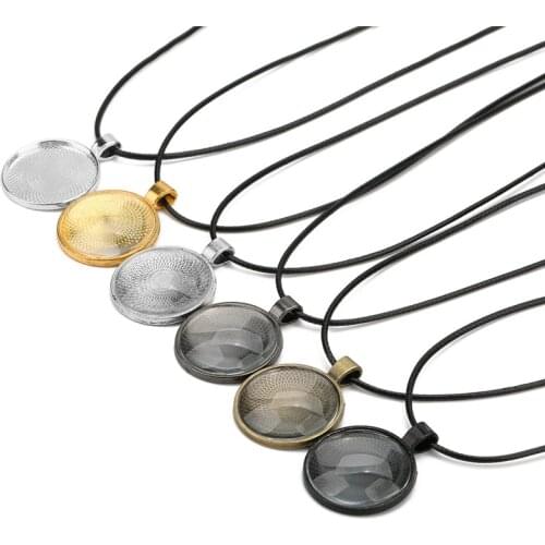 5pcs Lobster Clasps Pendants Necklace Base Settings With 25mm 30mm Glass Cabochon Cameo Waxed Cord Necklace Supplies For Jewelry