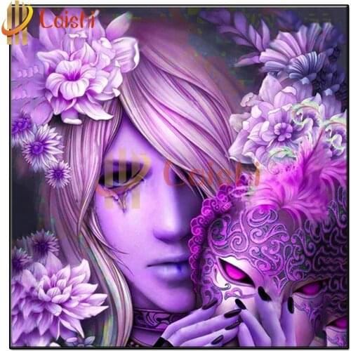 3D Diy Diamond Painting Fantasy purple mask woman Art full round square drill Diamond Picture Mosaic Gift Home Wall Decoration