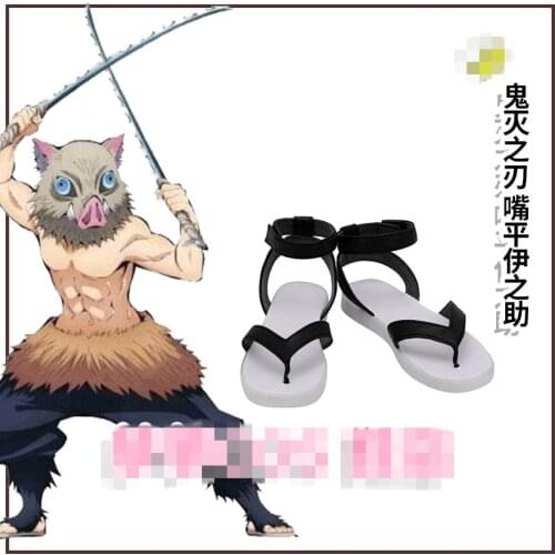 Anime Demon Slayer: Kimetsu no Yaiba Hashibira Inosuke Shoe Black Sandals Flip-flop A
