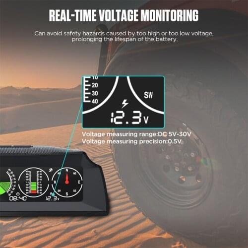 GPS Speed Slope Meter Automotive Digital Inclinometer Alarm Angle with Tilt Pitch Angle Time Battery Voltage LCD Display