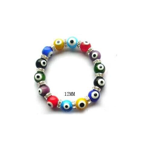 Free shipping Women and men 12mm multi glass evil eye bracelet