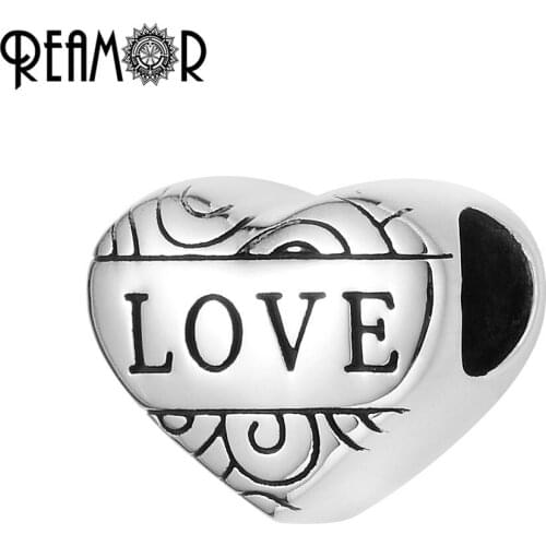 Reamor On Sale 5pcs 316l Stainless Steel Love Heart European Beads 5mm Metal Beads Charms For DIY Bracelet Jewelry Making