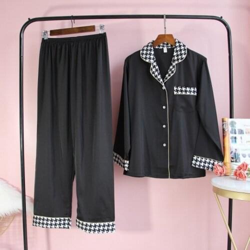 Black Lce Silk Woman Shirt Pants Pajamas Sets Sleepwear Spring Lady Home Wear Two Piece Nightgown Sleep Suit Sleepshirts M-XL