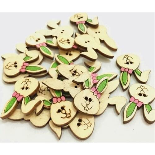 DIY Handwork accessories 25*18mm Wood pendant Wooden buttons Funny little bunnies 50 Pcs 7NK198