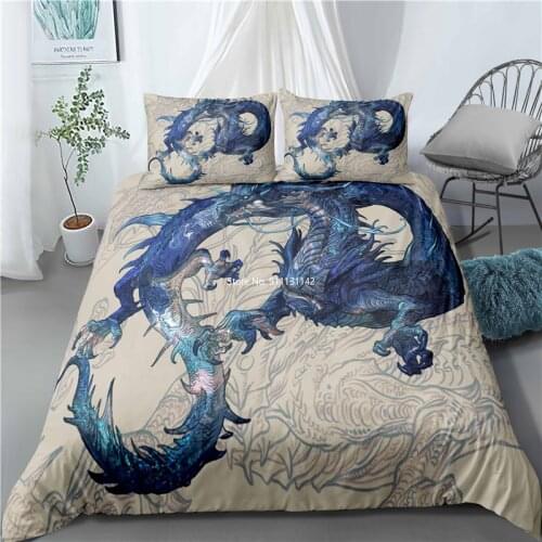 Ancient Dragon Pattern High-definition Digital Print Bedding Set Double Queen Down Quilt Cover Pillowcase Home Textile