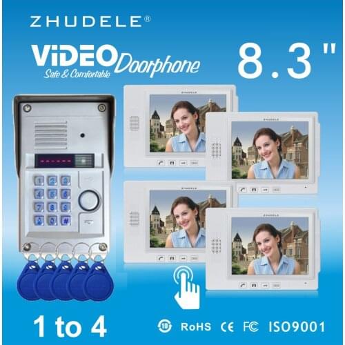 ZHUDELE Home Security Intercom System Kits 4X8.3"Video Door Phone+1 CCD Camera,Waterproof Cover Password&Inductive Card Unlock