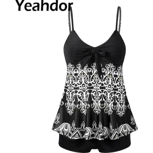 Summer Women Two Piece Floral Print Swimwear Bathing Suit Tankini Set Tummy Control Tank Top Swimsuit with Boyshorts Beachwear