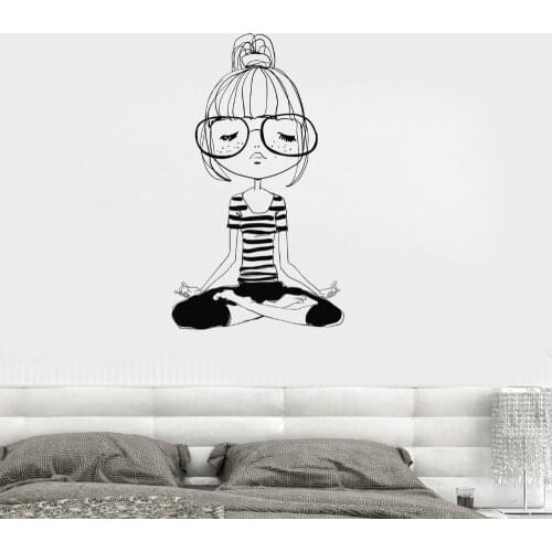 Yoga Meditation Cute Teen Girl Room Zen Black Wall Stickers Home Decor Living Room Mural Poster Art Decals YY104