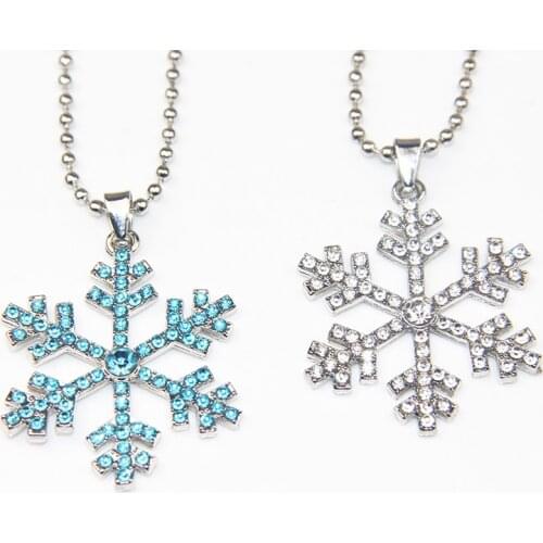 ZRM Fashion Charm Bule Snowflake Snowflower Necklace Snow Flower Pendant Jewelry For Christmas gifts