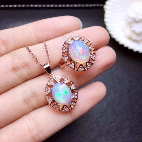 Natural Opal Set, 925 Sterling Silver, Shipping, Beautiful Fire Change, Exquisite Ring Necklace