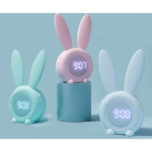 Kids Alarm Clock With Night Light Cute Bunny Ear Table Wall LED Digital Clock Childrens Sleep Trainer For Boys Girls Bedroom
