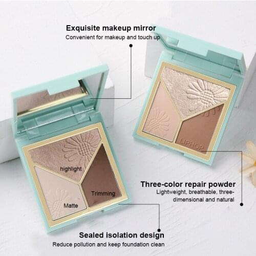 New LIPHOP Small Daisy Three-color Highlighting Powder Palette Matte Shadow Powder Pearlescent Fine Flashing Brighten Nose TSLM2